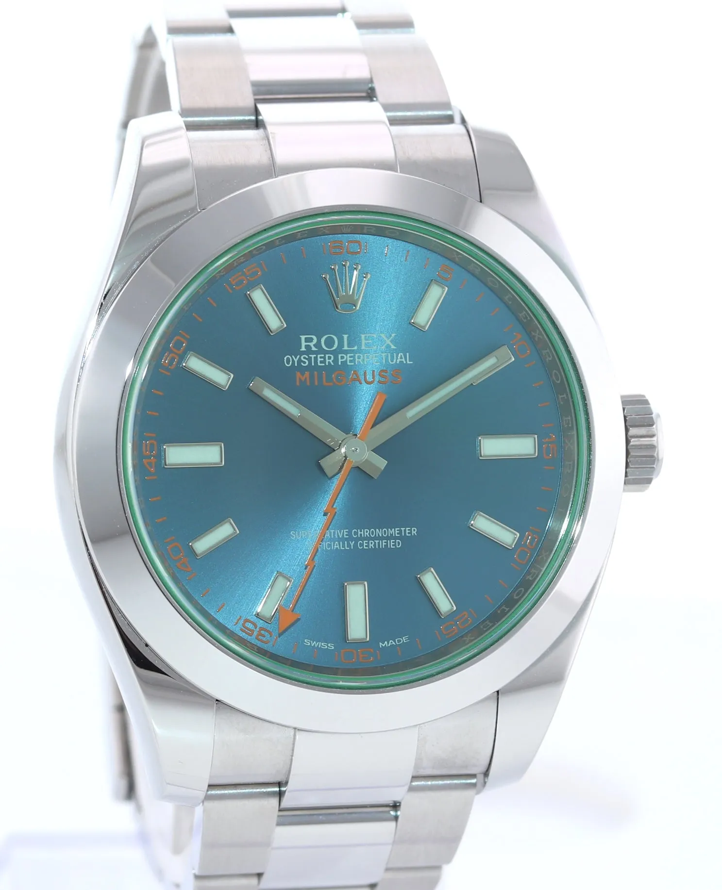 PAPERS Rolex Milgauss Blue Dial Anniversary Green 116400GV Steel Watch Box