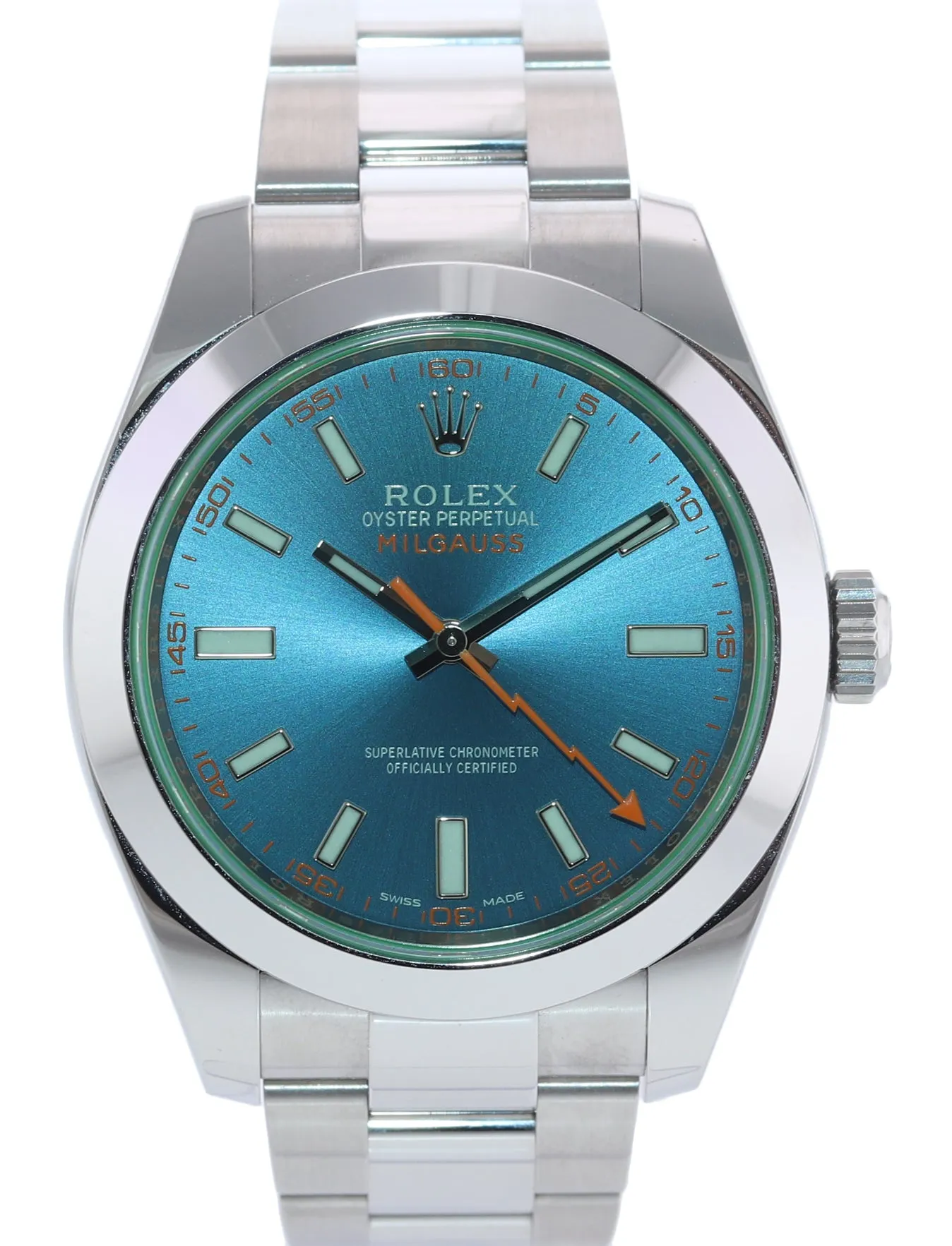 PAPERS Rolex Milgauss Blue Dial Anniversary Green 116400GV Steel Watch Box