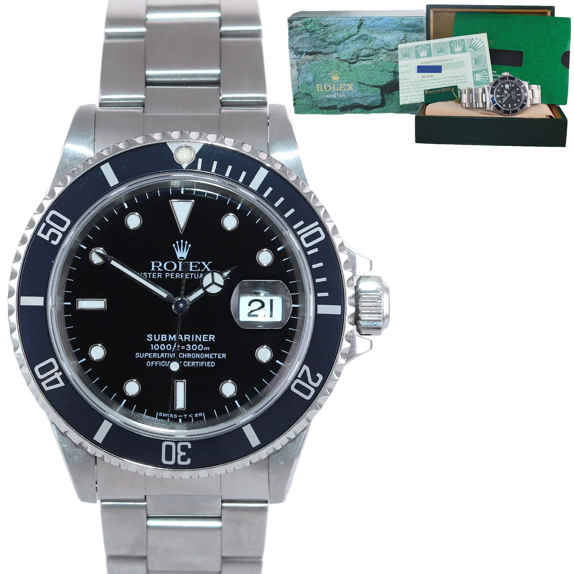 PAPERS Rolex Submariner 16610 40MM Steel Black Date pre ceramic 40mm Watch Box