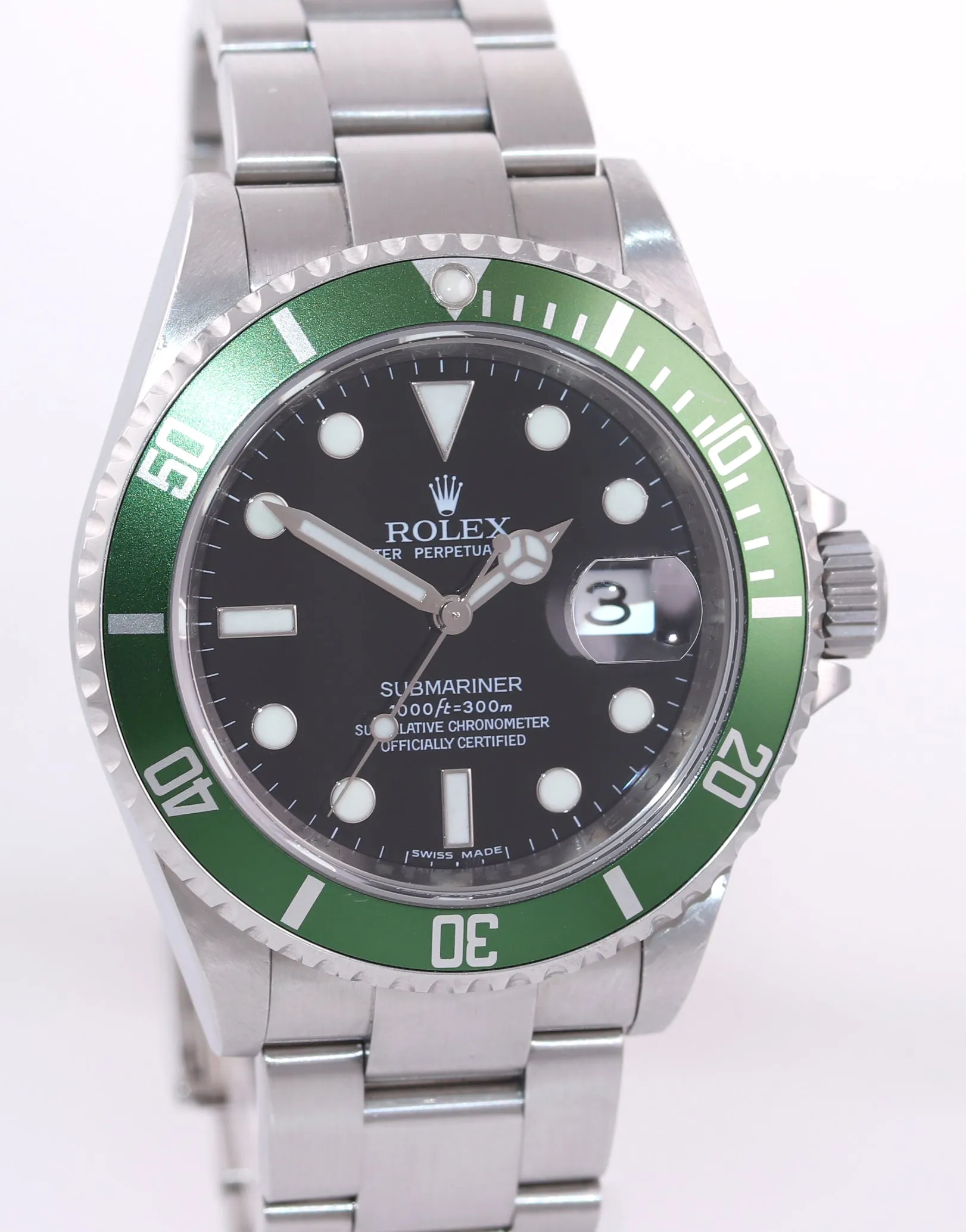 PAPERS UNPOLISHED 2008 Rolex Submariner Kermit Green Submariner 16610LV Watch