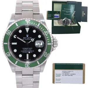 PAPERS UNPOLISHED 2008 Rolex Submariner Kermit Green Submariner 16610LV Watch