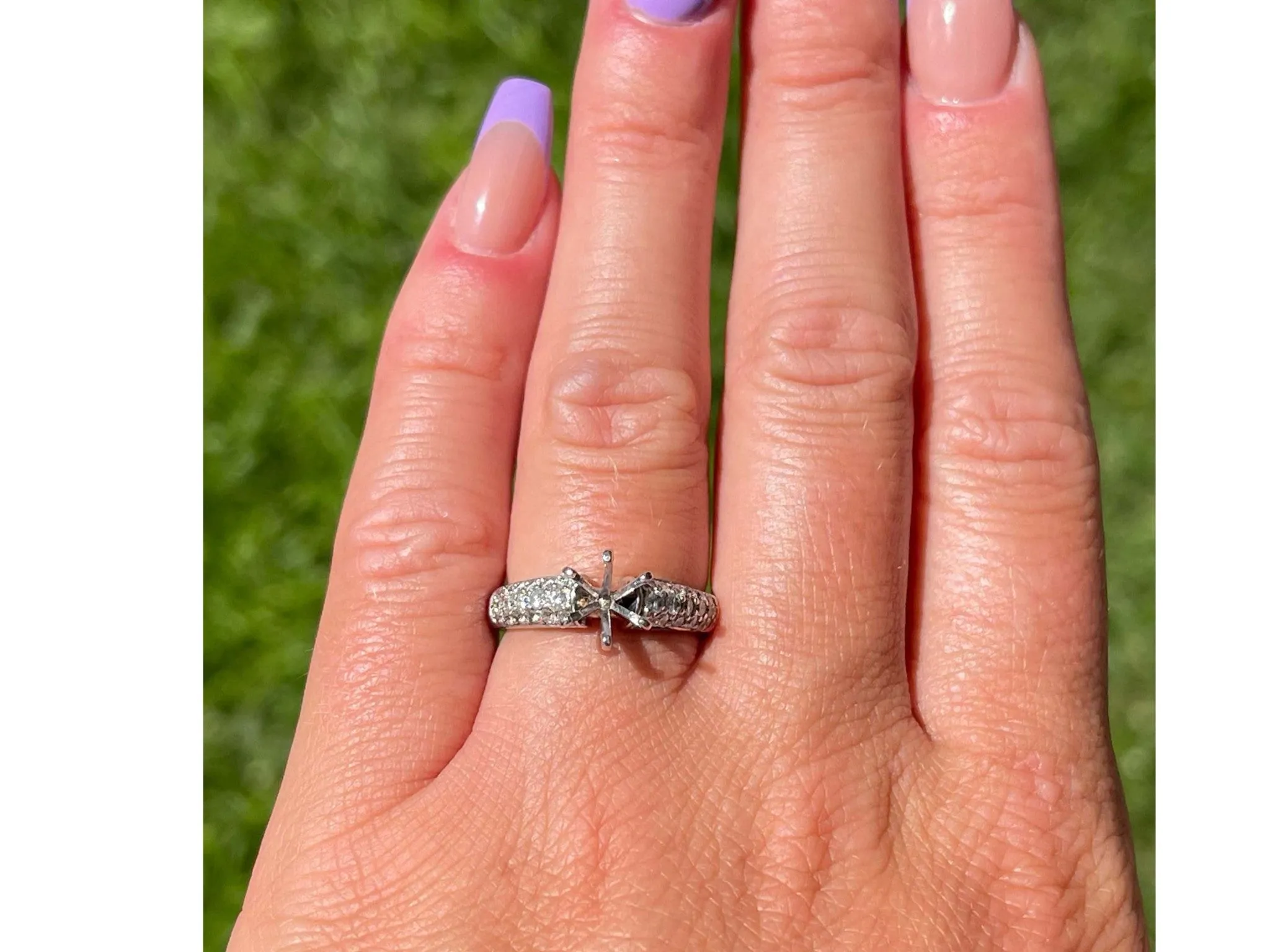 Pave Set Diamond Engagement Ring -14k White Gold, Semi-mount