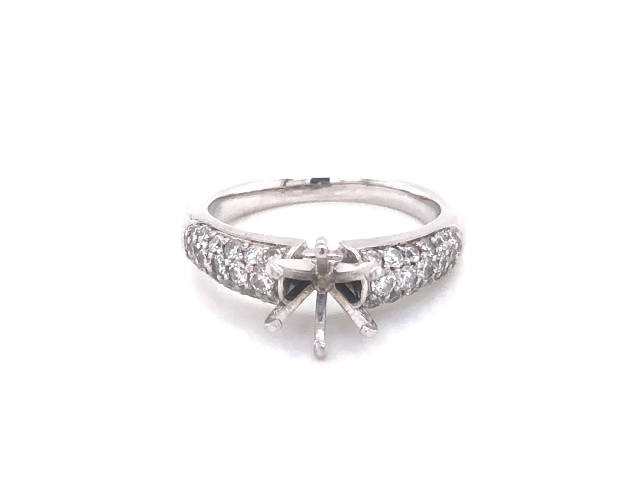 Pave Set Diamond Engagement Ring -14k White Gold, Semi-mount