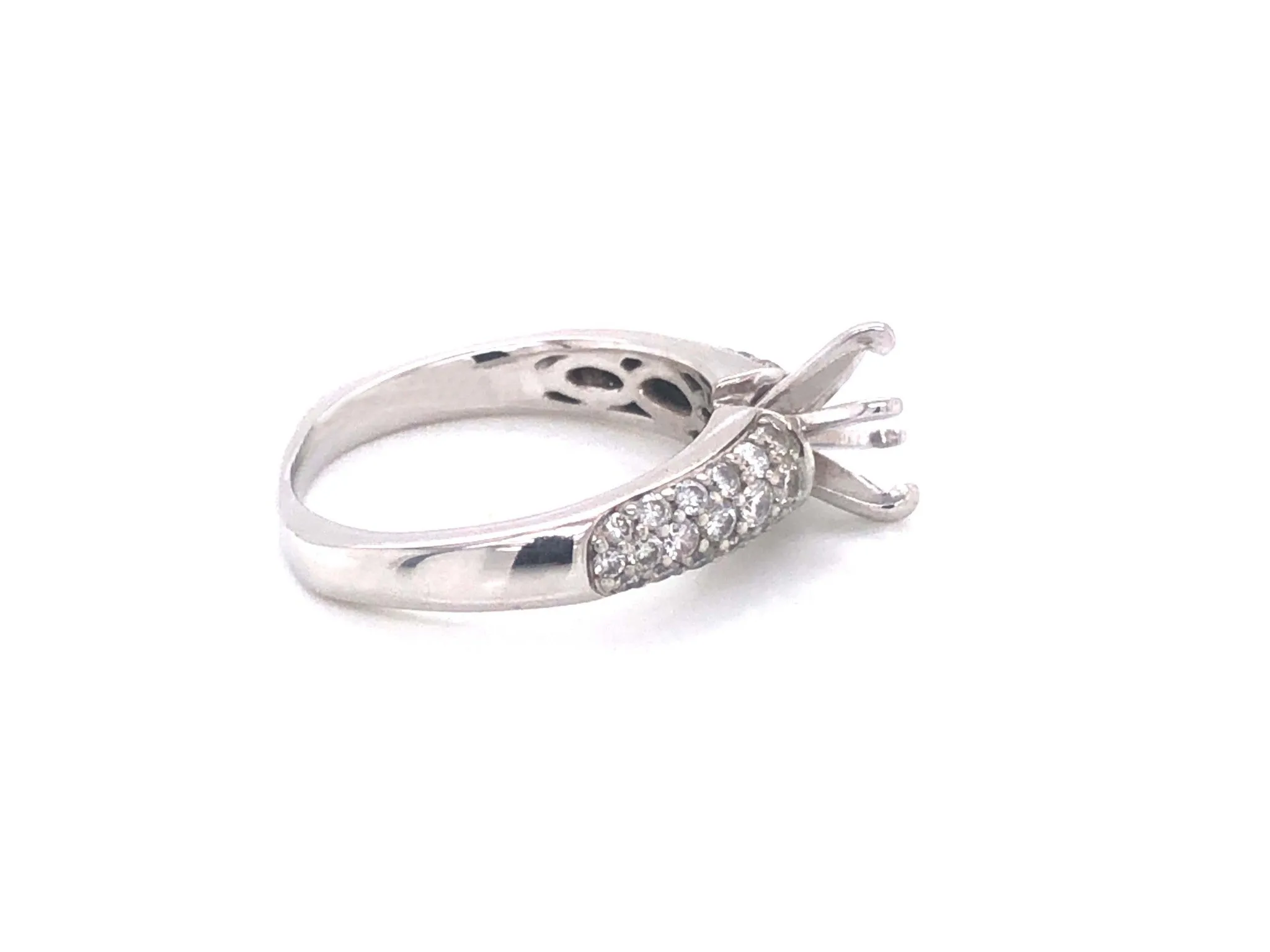 Pave Set Diamond Engagement Ring -14k White Gold, Semi-mount