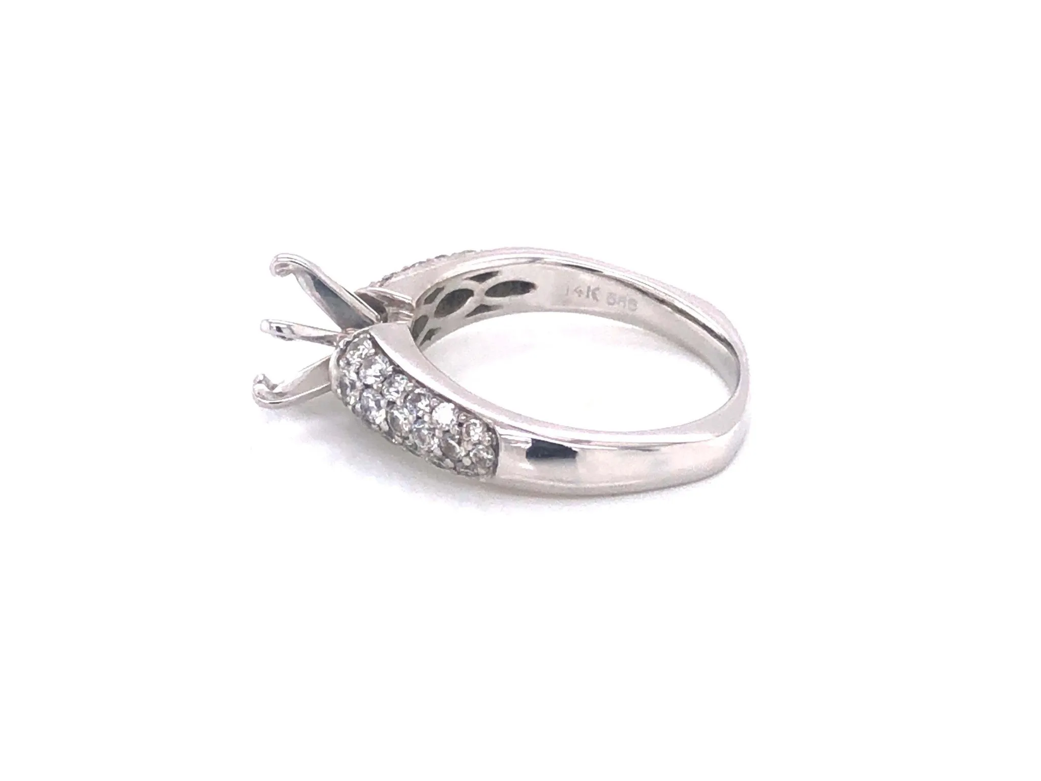 Pave Set Diamond Engagement Ring -14k White Gold, Semi-mount