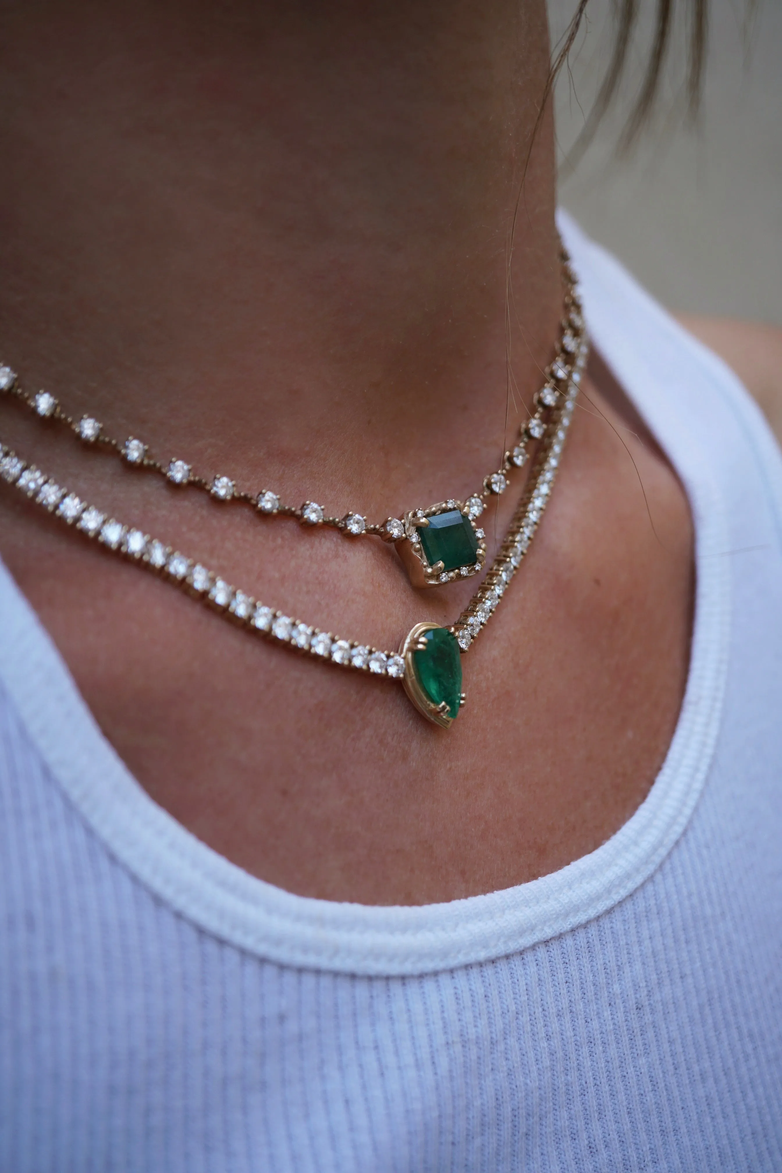 Pear Emerald   Diamond Collar Necklace