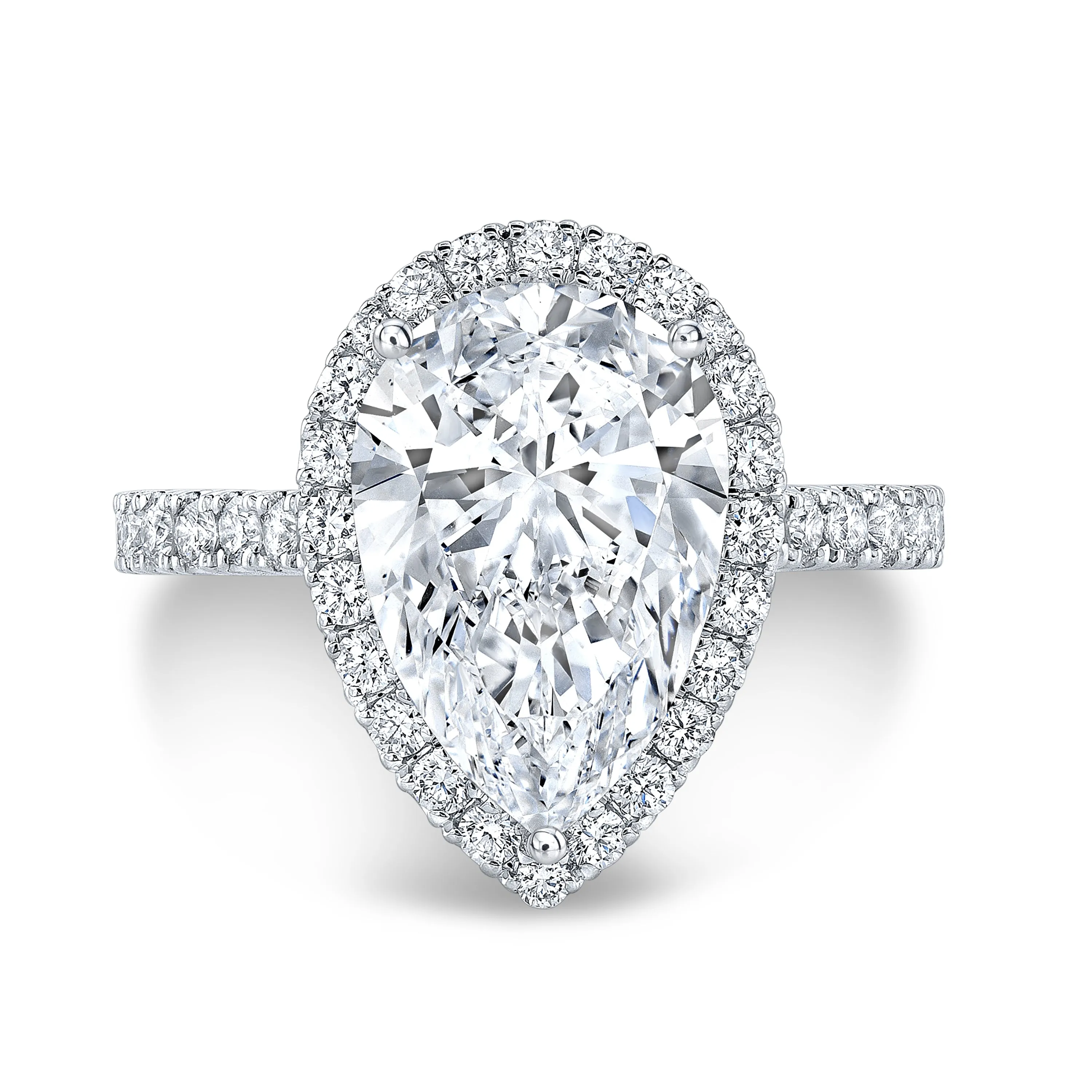 Pear Shape Diamond Engagement Ring Mounting with Petite Diamond Halo