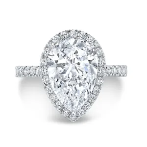 Pear Shape Diamond Engagement Ring Mounting with Petite Diamond Halo