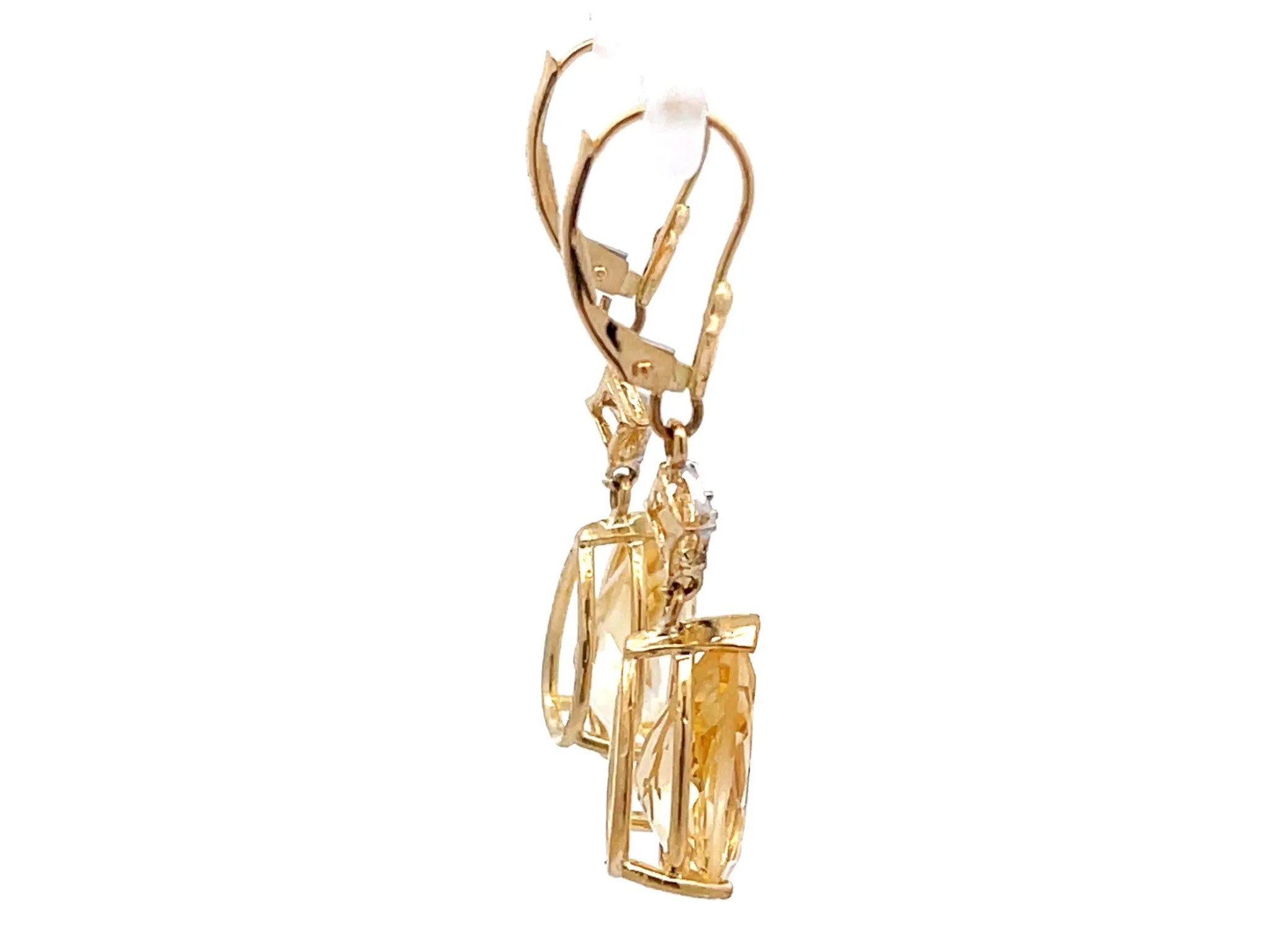Pear Shaped Yellow Topaz Drop Diamond Dangly Earrings in 14K Yellow Gold