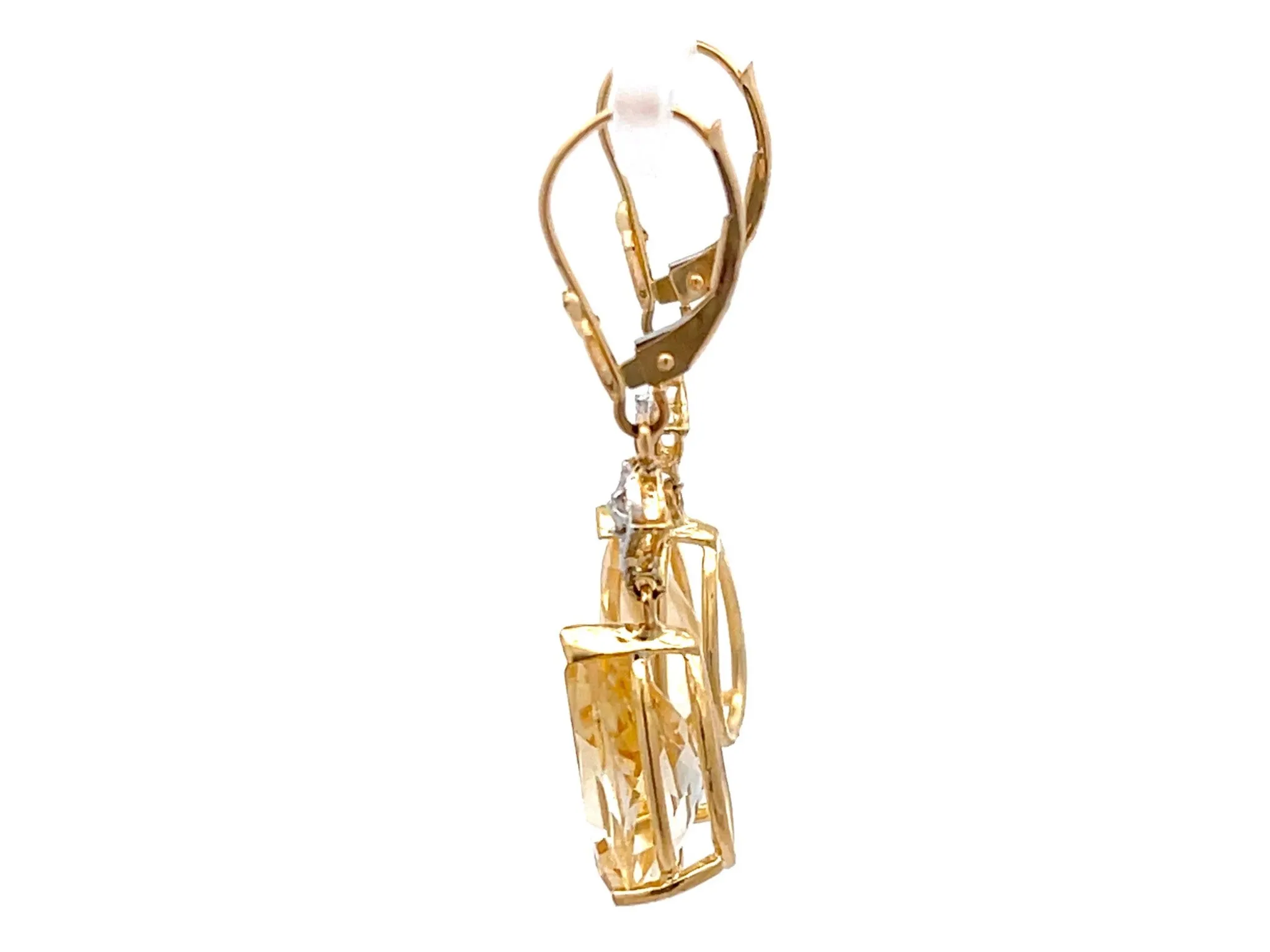 Pear Shaped Yellow Topaz Drop Diamond Dangly Earrings in 14K Yellow Gold