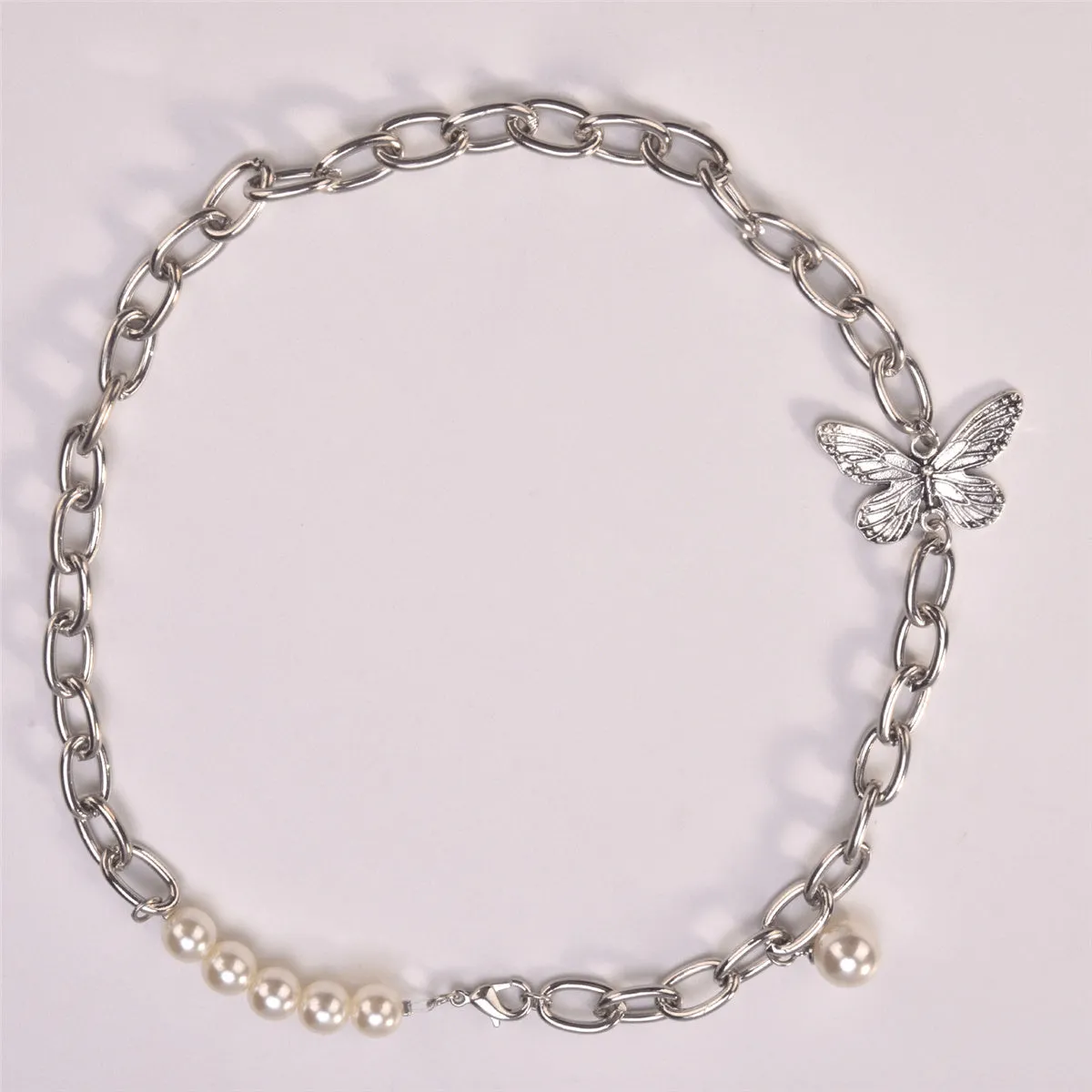 Pearl & Silver-Plated Butterfly Collar Necklace