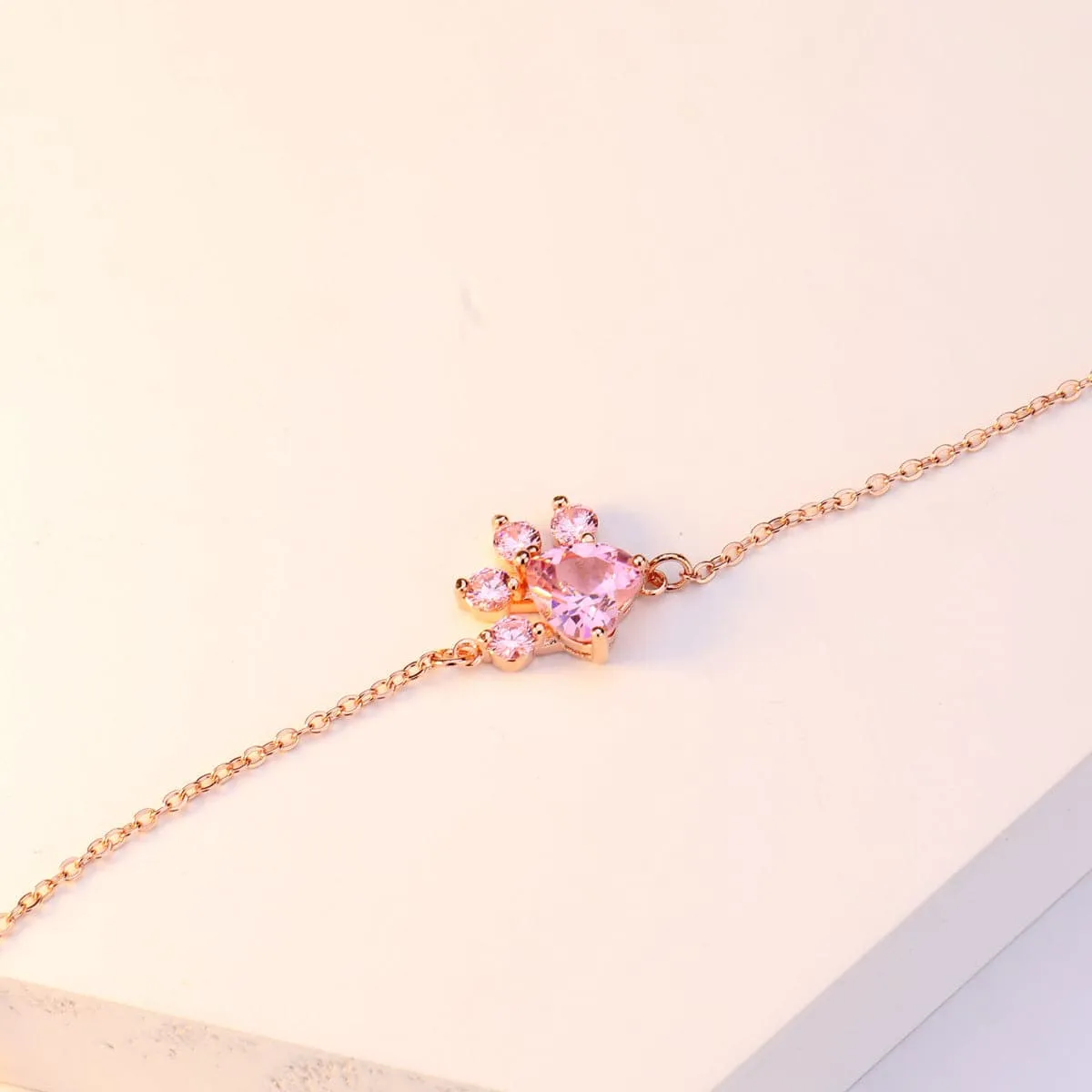 Pink Crystal & 18K Rose Gold-Plated Crystal Paw Print Charm Bracelet