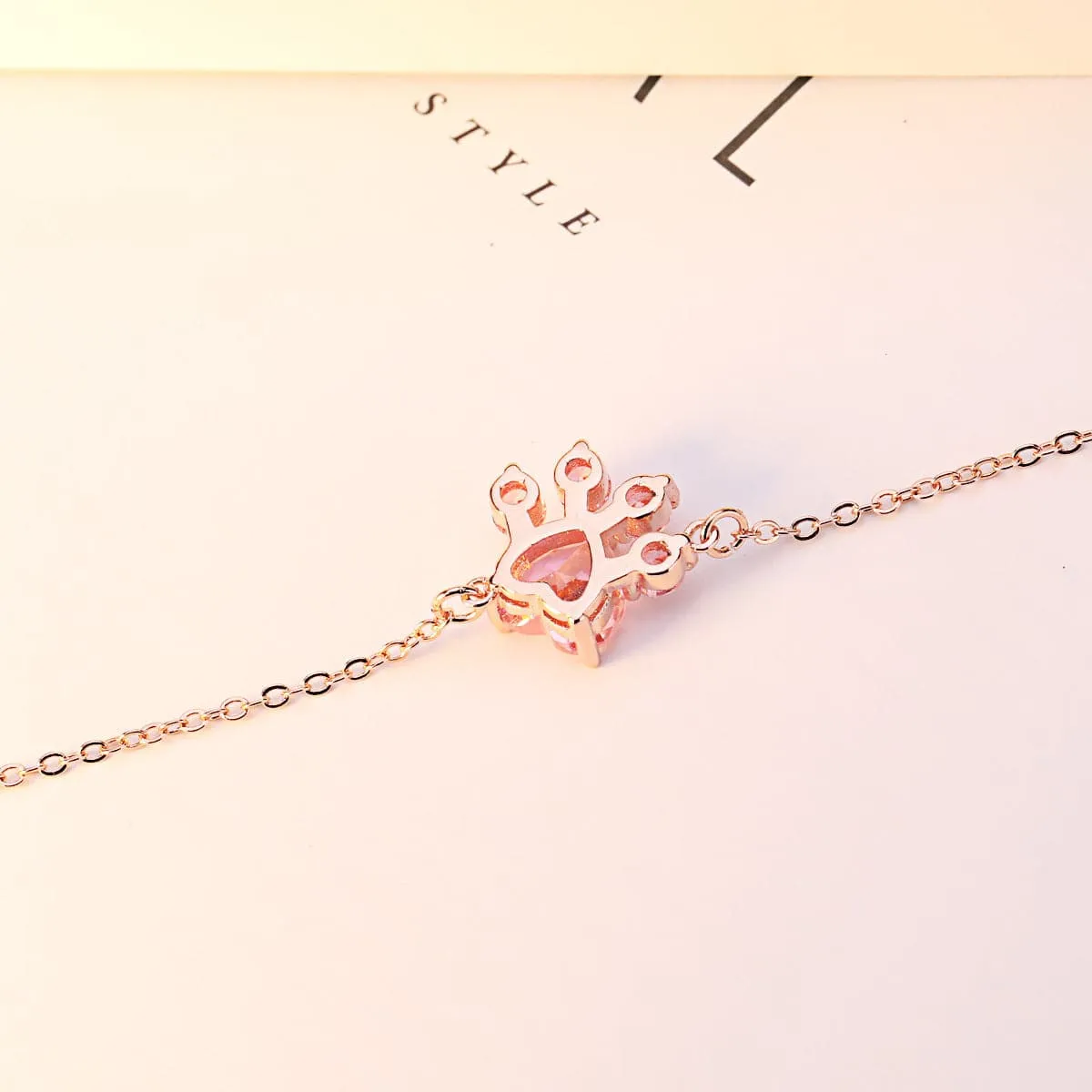 Pink Crystal & 18K Rose Gold-Plated Crystal Paw Print Charm Bracelet