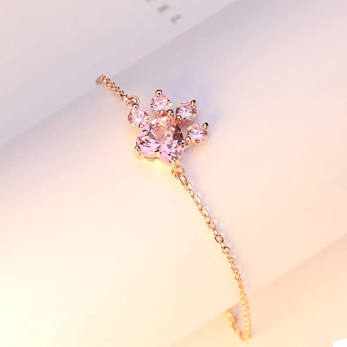 Pink Crystal & 18K Rose Gold-Plated Crystal Paw Print Charm Bracelet