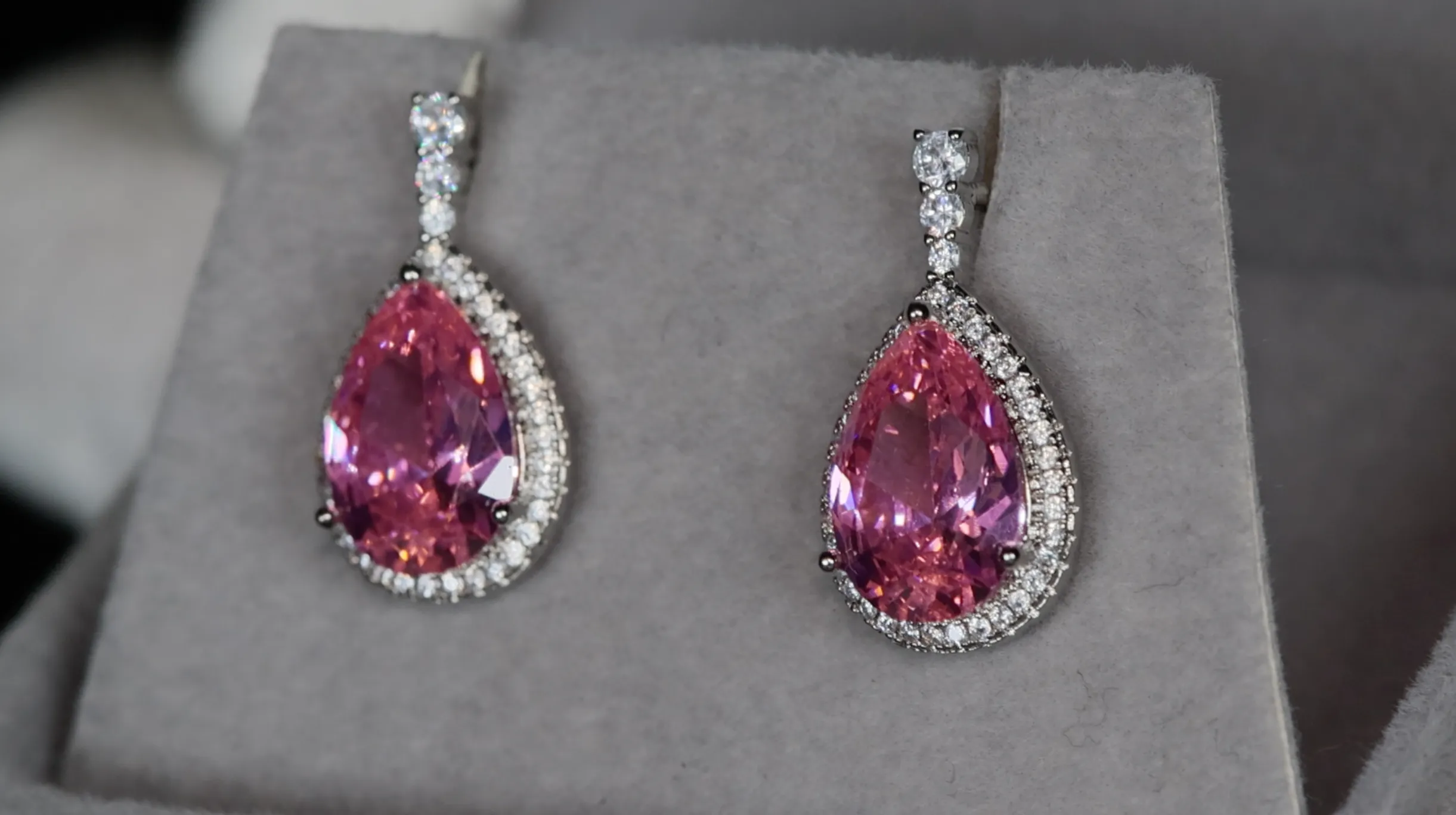 Pink Pear Cut Diamond Earrings | Pink Gemstone Earrings