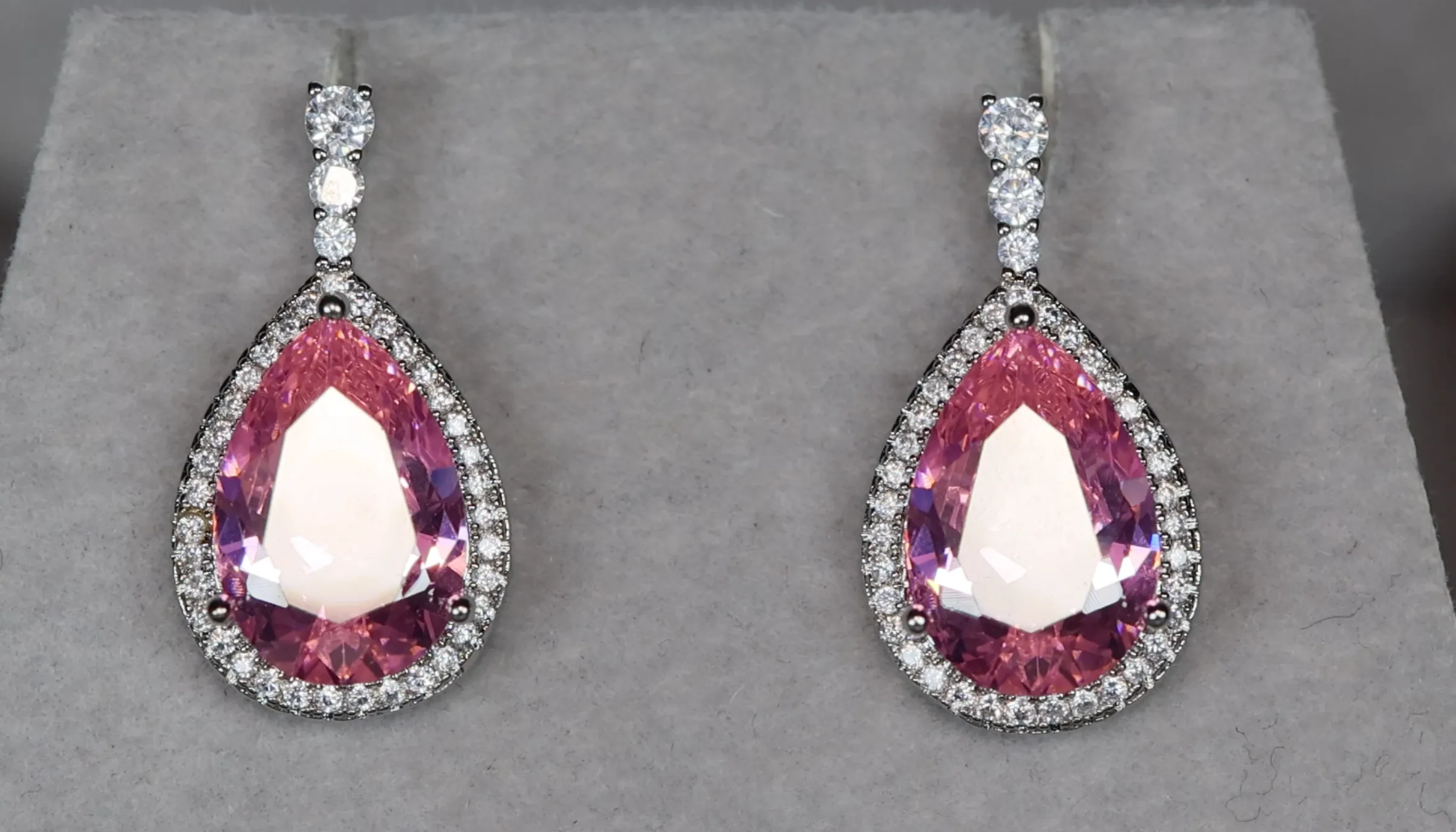 Pink Pear Cut Diamond Earrings | Pink Gemstone Earrings