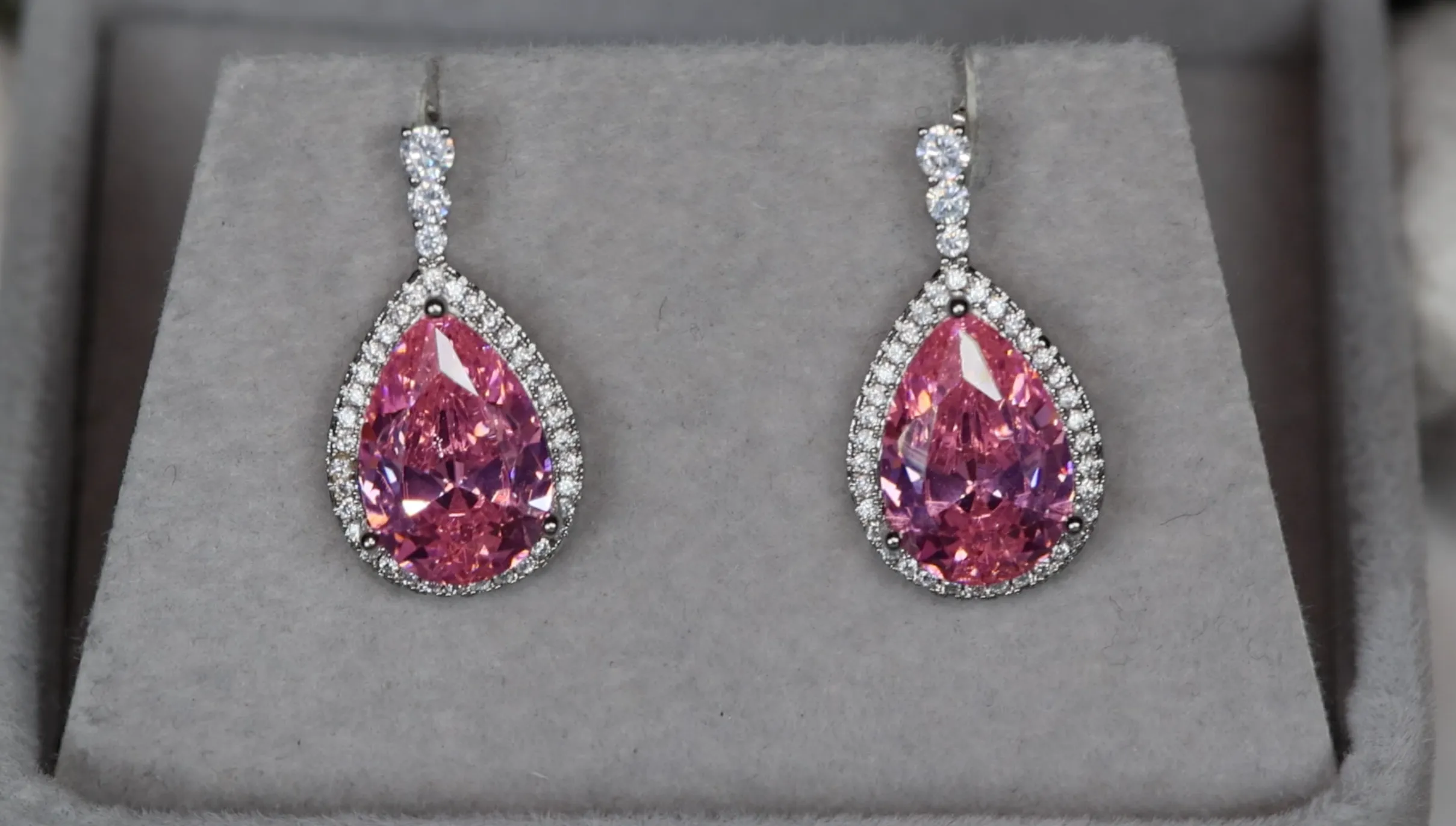 Pink Pear Cut Diamond Earrings | Pink Gemstone Earrings