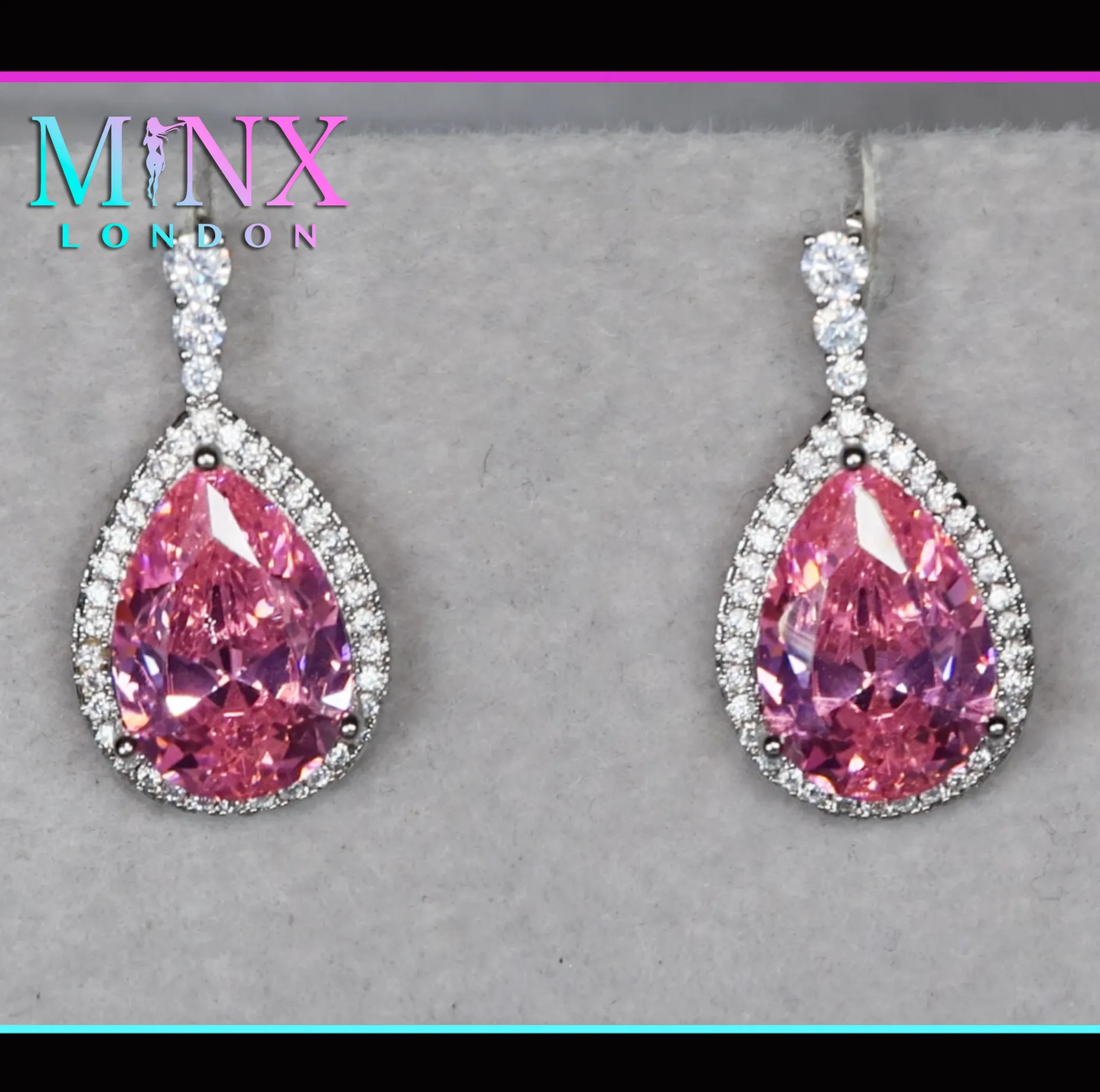Pink Pear Cut Diamond Earrings | Pink Gemstone Earrings