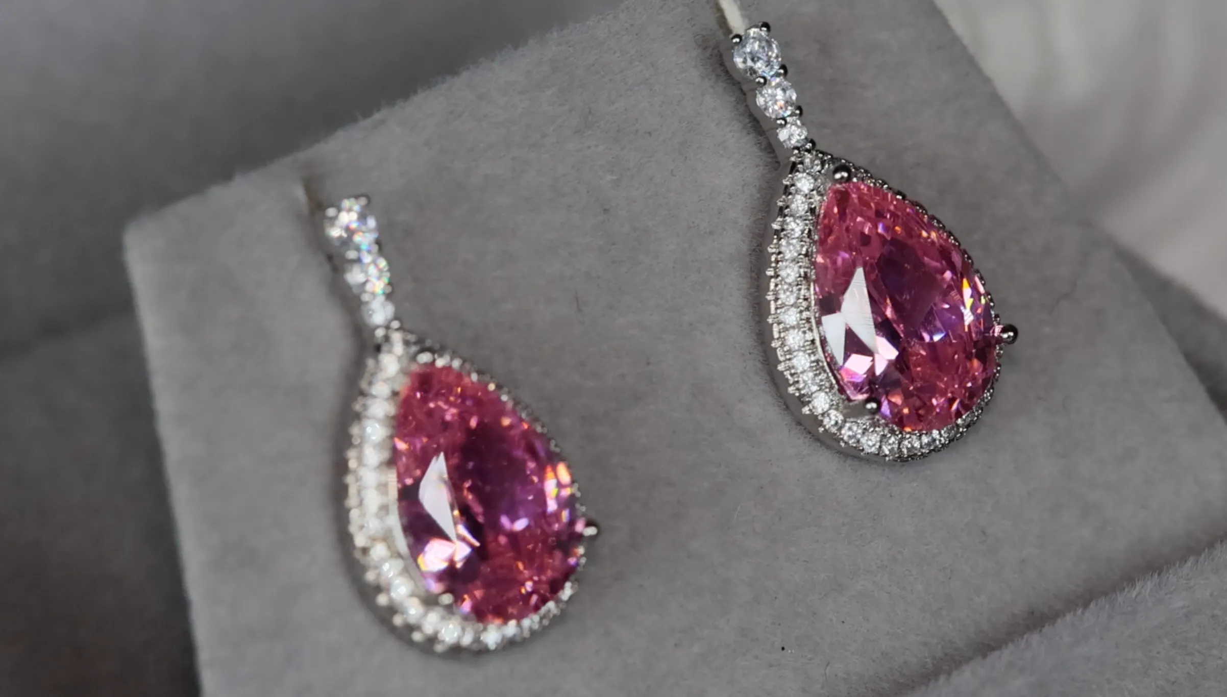 Pink Pear Cut Diamond Earrings | Pink Gemstone Earrings