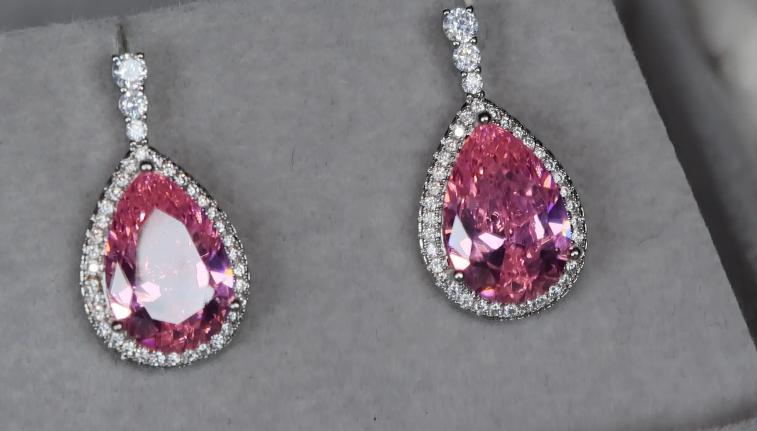 Pink Pear Cut Diamond Earrings | Pink Gemstone Earrings