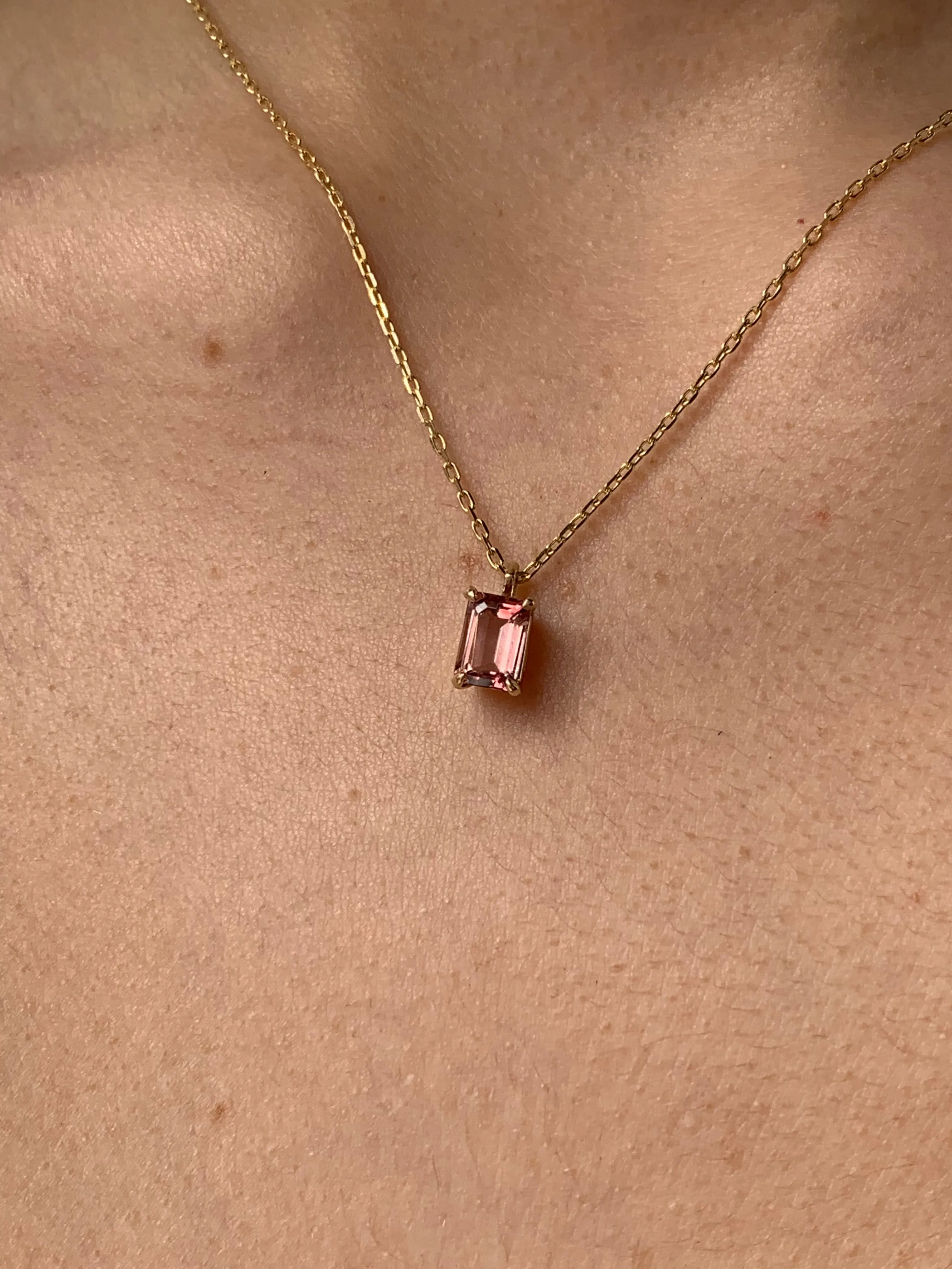 Pink Sapphire Emerald Cut Gem Necklace