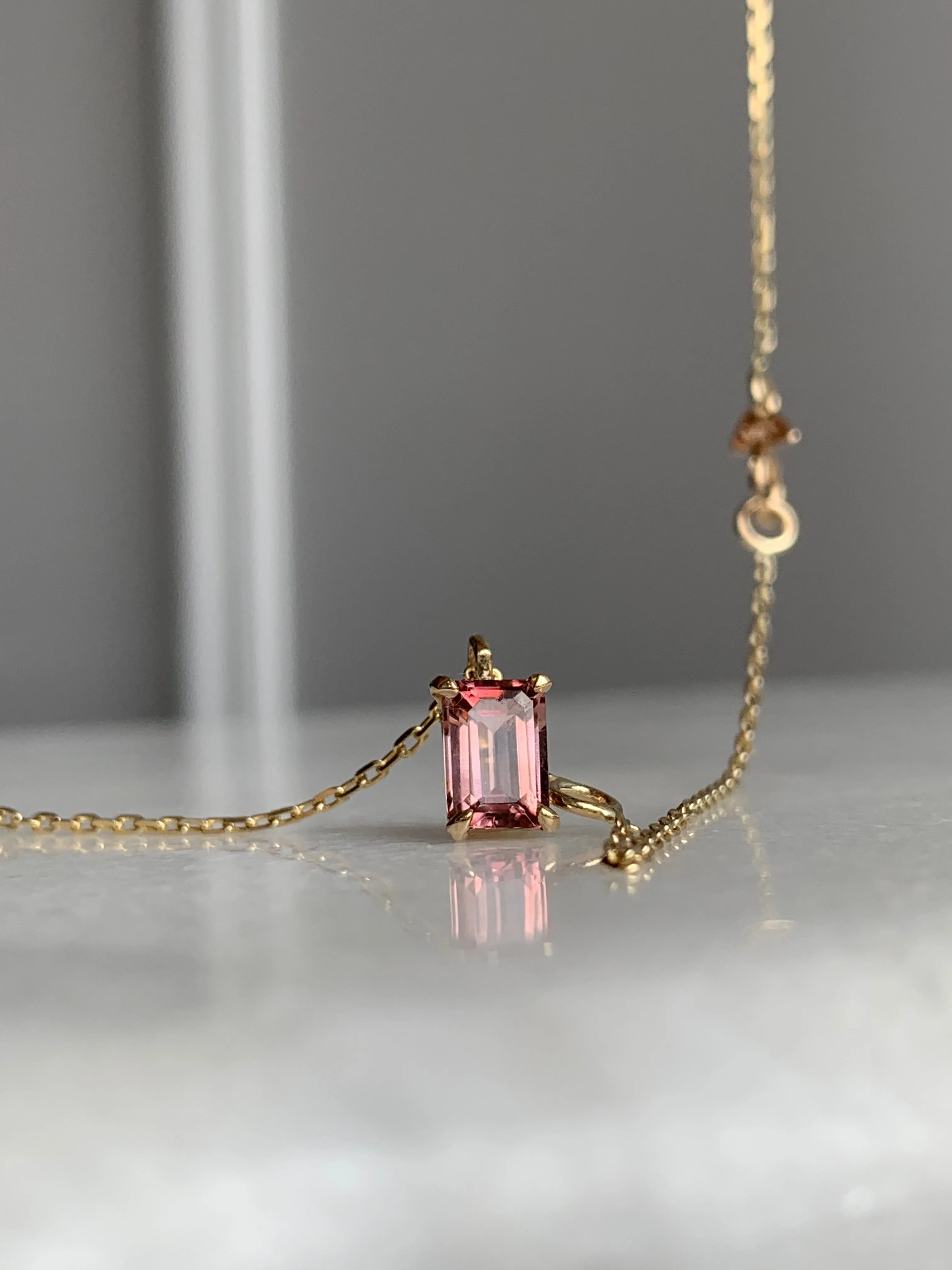 Pink Sapphire Emerald Cut Gem Necklace