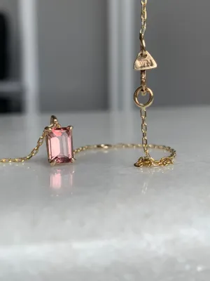 Pink Sapphire Emerald Cut Gem Necklace