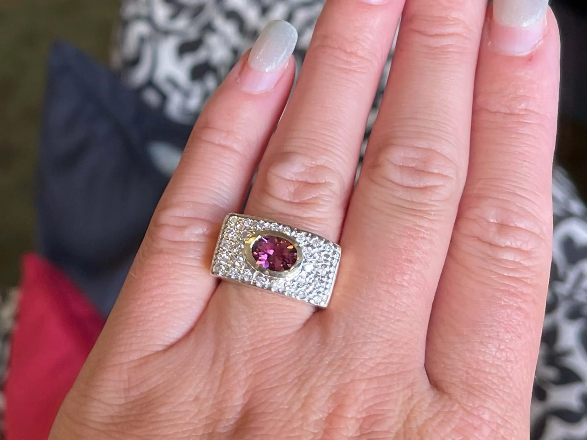 Pink Tourmaline and Diamond Wide Ring in 14k Yellow Gold