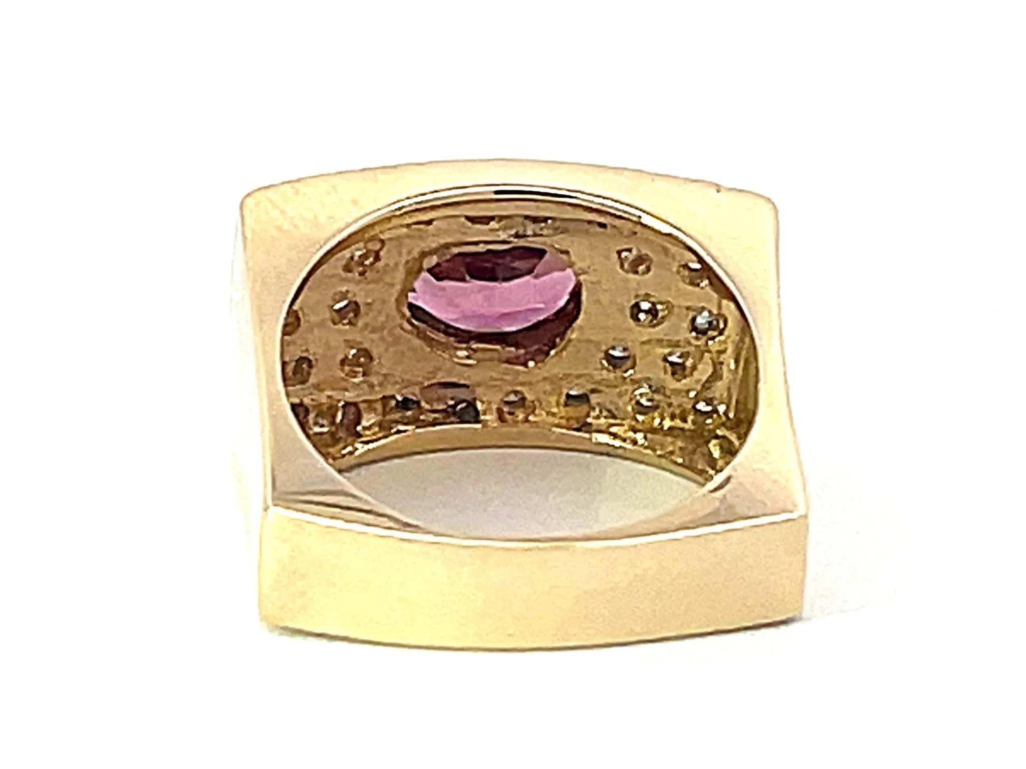 Pink Tourmaline and Diamond Wide Ring in 14k Yellow Gold