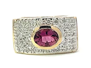 Pink Tourmaline and Diamond Wide Ring in 14k Yellow Gold