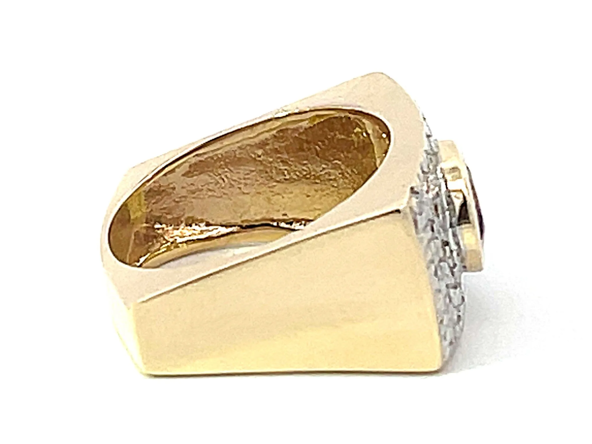 Pink Tourmaline and Diamond Wide Ring in 14k Yellow Gold