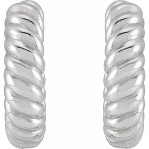 Platinum 10x2.5 mm Rope Huggie Hoop Earrings