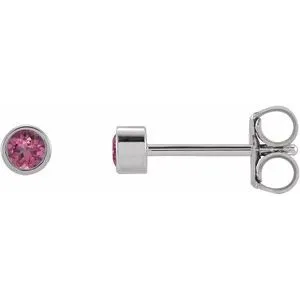 Platinum 2.5 mm Round Natural Pink Tourmaline Micro Bezel Single Stud Earring