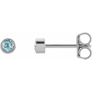 Platinum 2.5 mm Round Natural Sky Blue Topaz Micro Bezel Single Stud Earring