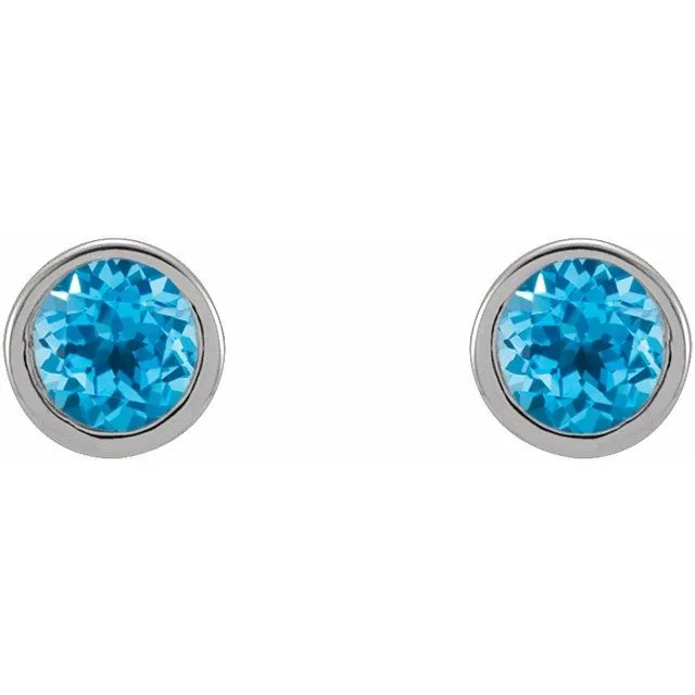 Platinum 2.5 mm Round Natural Swiss Blue Topaz Micro Bezel-Set Earrings