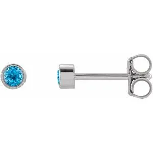 Platinum 2.5 mm Round Natural Swiss Blue Topaz Micro Bezel Single Stud Earring