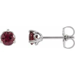 Platinum 4 mm Natural Rhodolite Garnet Cocktail-Style Earrings