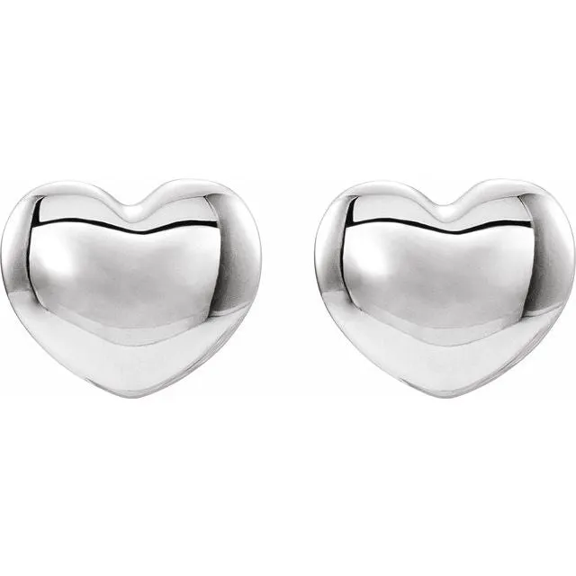 Platinum 5.9x5.4 mm Youth Puffed Heart Earrings