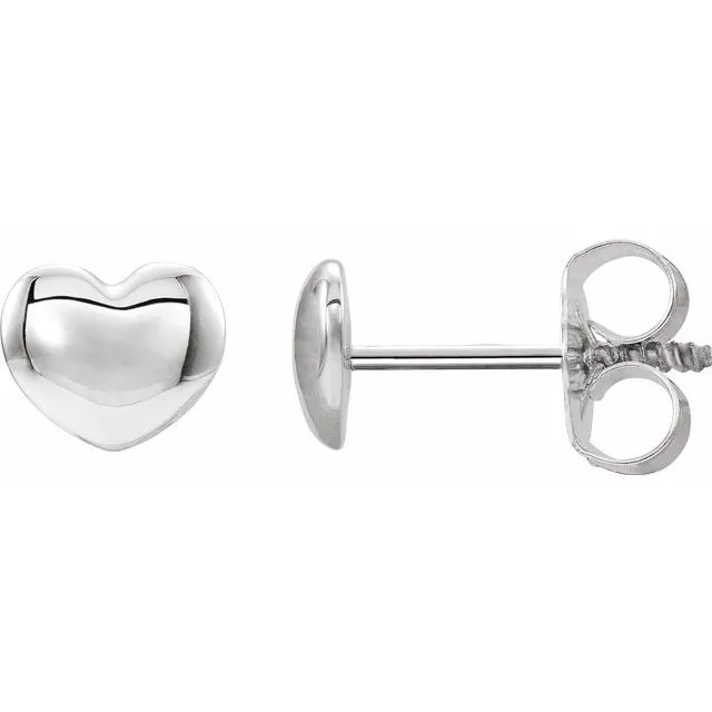 Platinum 5.9x5.4 mm Youth Puffed Heart Earrings