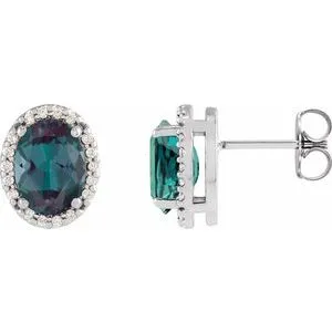 Platinum 5x3 mm Lab-Grown Alexandrite & .06 CTW Natural Diamond Halo-Style Earring