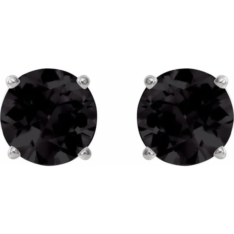 Platinum 7 mm Natural Black Onyx Stud Earrings