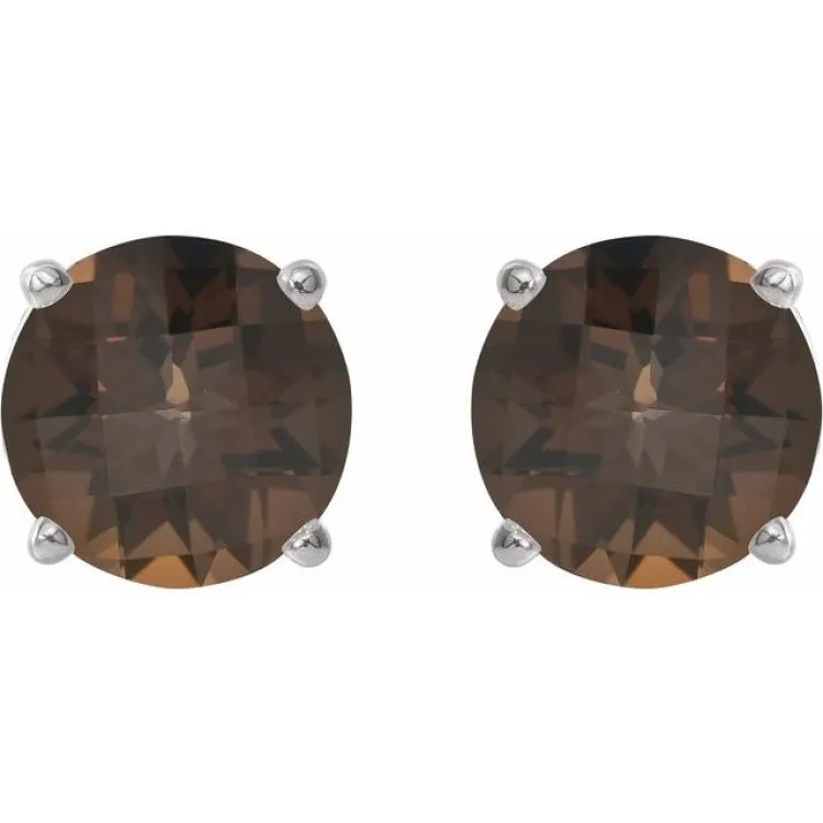 Platinum 7 mm Natural Smoky Quartz Stud Earrings