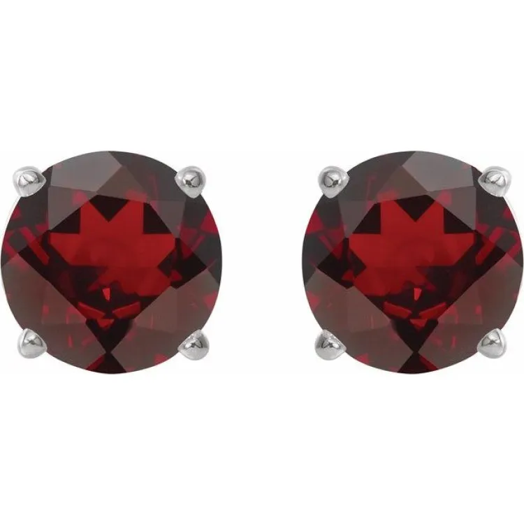 Platinum 8 mm Natural Mozambique Garnet Stud Earrings