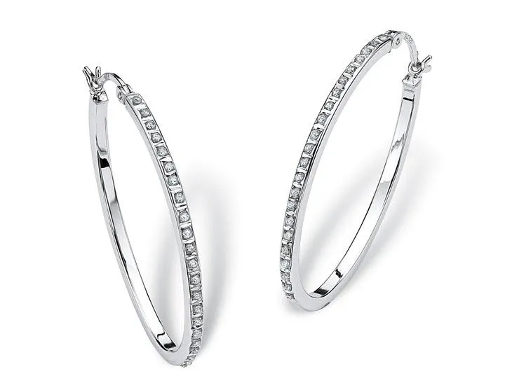 Platinum & Sterling Silver Diamond Accent Oval Hoop Earrings