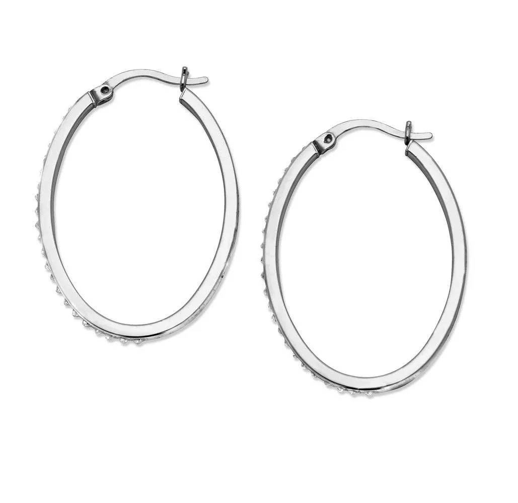 Platinum & Sterling Silver Diamond Accent Oval Hoop Earrings