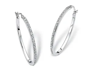 Platinum & Sterling Silver Diamond Accent Oval Hoop Earrings