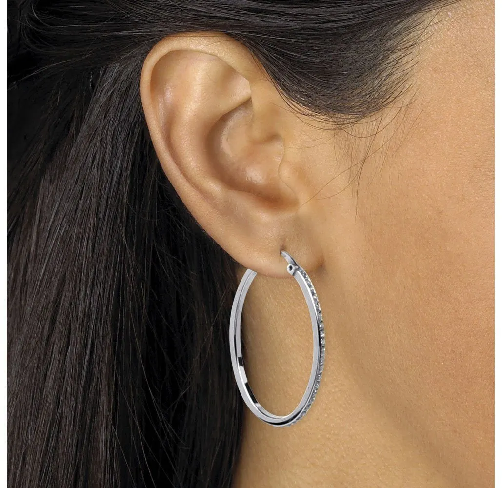Platinum & Sterling Silver Diamond Accent Oval Hoop Earrings
