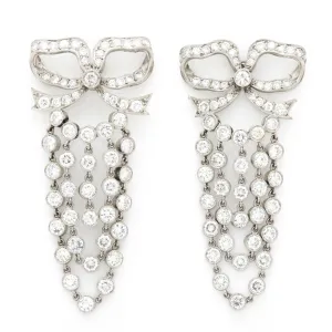 PLATINUM AND 10.0CTS DIAMOND BOW CHANDELIER EARRINGS c.1960s
