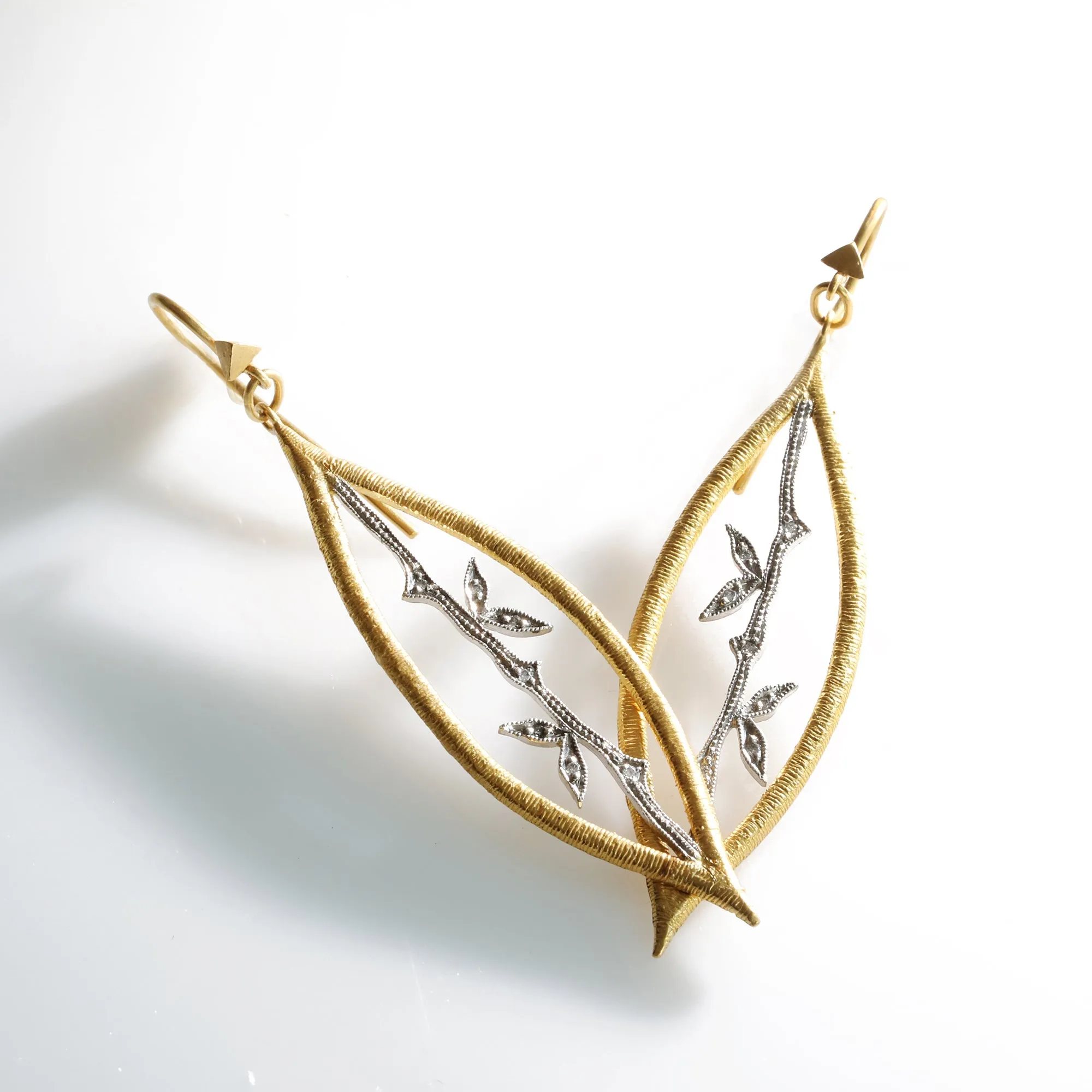 Platinum and 22K Gold "Etched Marquise Bamboo" Earrings