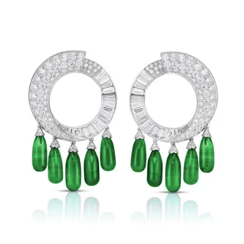 Platinum Chandelier Emerald and Diamond Earrings